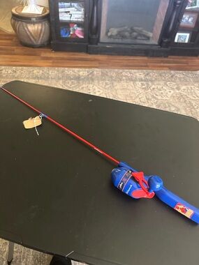 Blue and Red Kids Fishing Pole Toy with Easy Reel